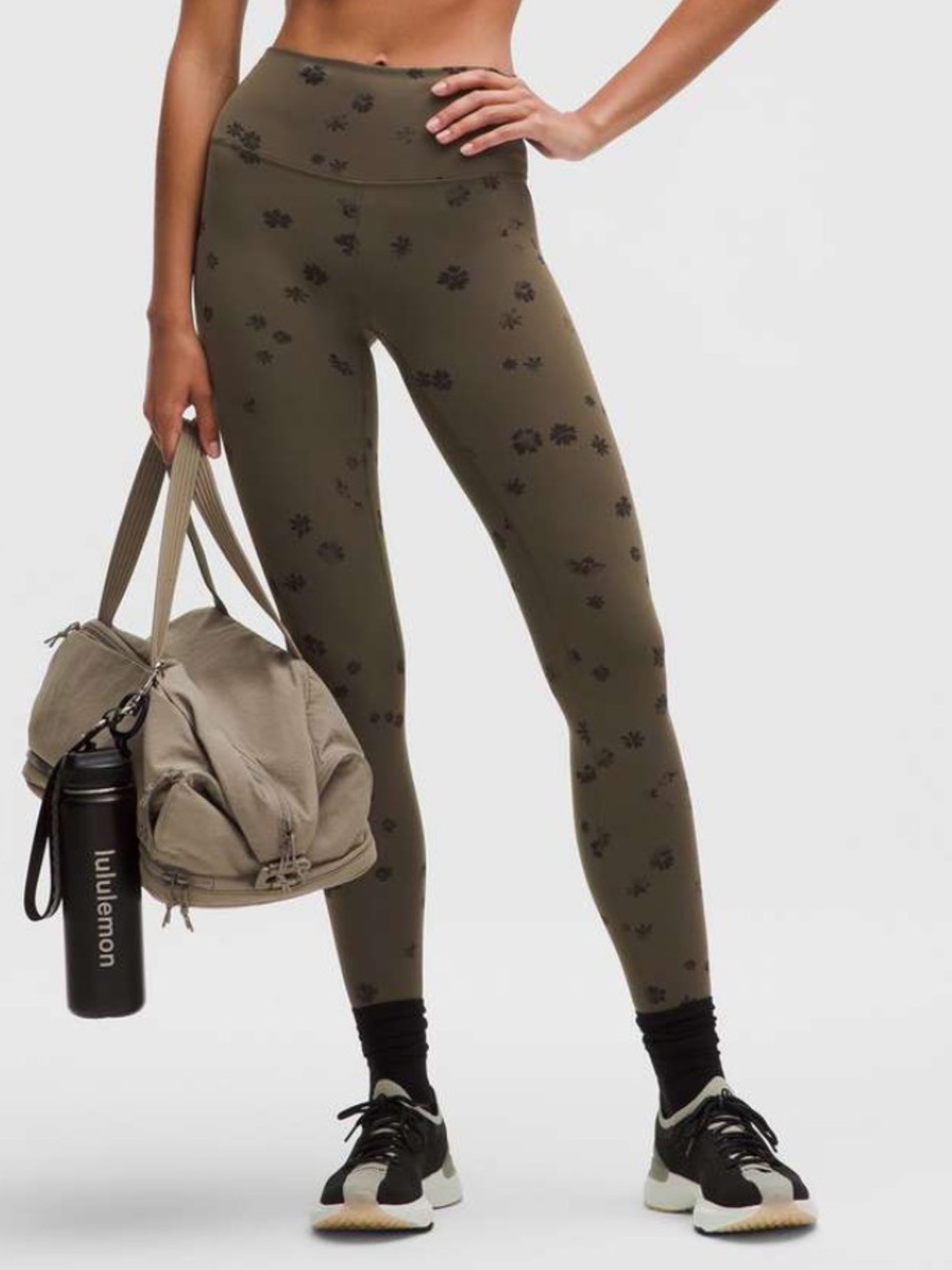 lululemon athletica Wunder Train High-Rise Tight 28” Floral Leggings Olive Black